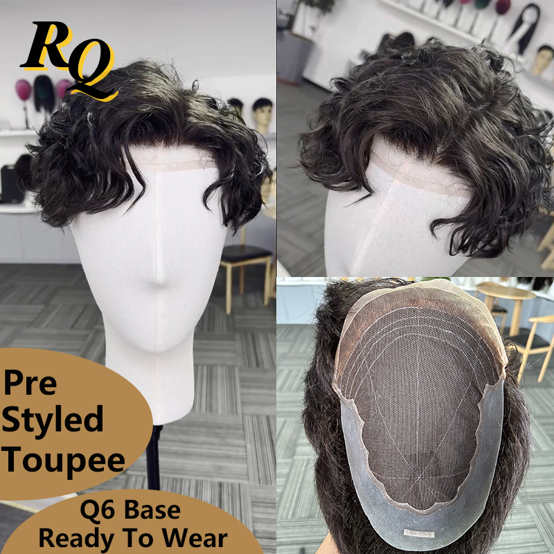 Parrucchino Pre Styled per uomo Q6 Lace & PU Base sistema di capelli umani parrucca parrucchino per uomo durevole protesi per capelli maschili parrucche da uomo