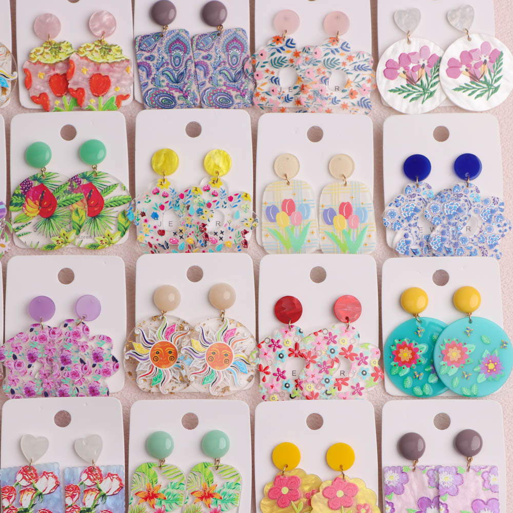 8 paia/lotto fascino moda orecchini acrilici multicolori donne farfalla pittura a olio fiore cuore vacanza quotidiana data regalo gioielli