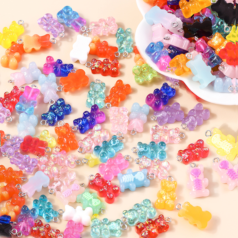 30 colores 10 Uds 22X11mm Color caramelo Mini oso de goma encantos para hacer pendientes lindos colgante collar DIY joyería creativa encontrar