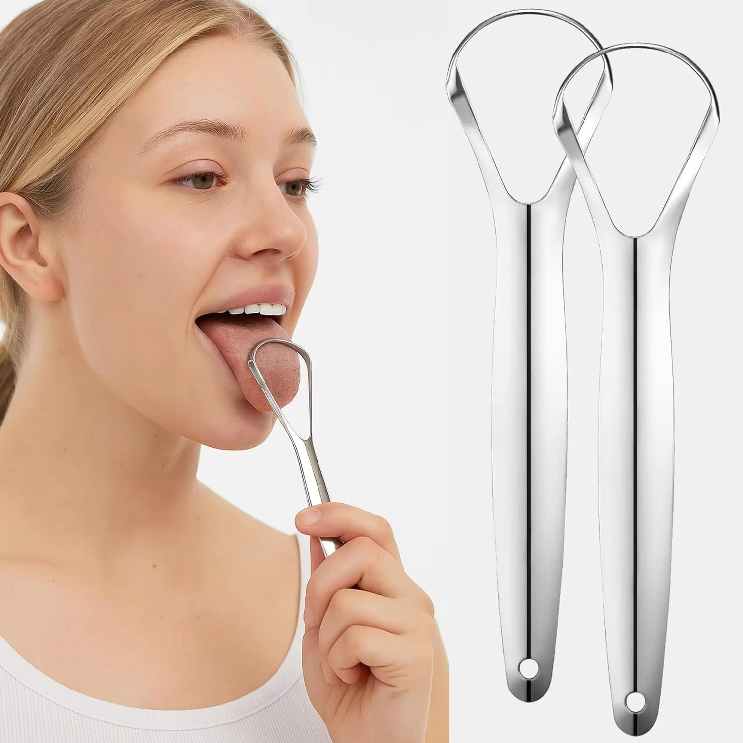 Stainless Steel Portable Tongue Scraper Tongue Cleaner Tool Daily Oral Hygiene Care Accessory For Tongue Coating Cleaning