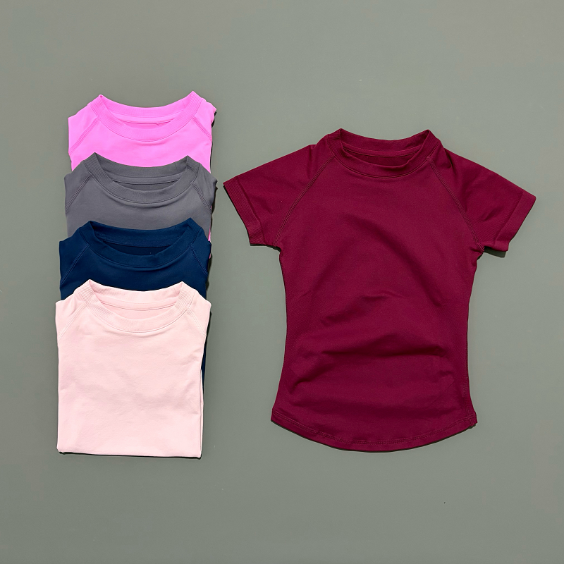 Camiseta Deportiva de Manga Corta para Mujer, Camiseta Deportiva para Correr, Cuello Redondo, Transpirable, Elástica, para Gimnasio, Yoga, Fitness