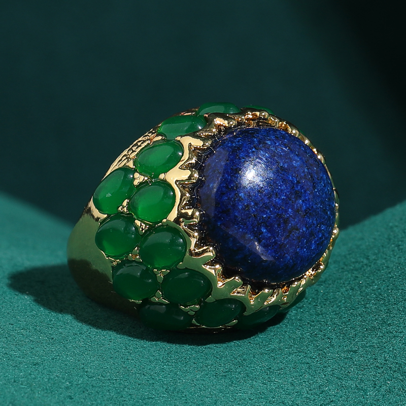 Vintage Große Natürliche Lapislazuli-Steinringe Antike Dichtgrüne Glasperlen Gelber Retro Designer-Schmuck Luxus Neu 2026