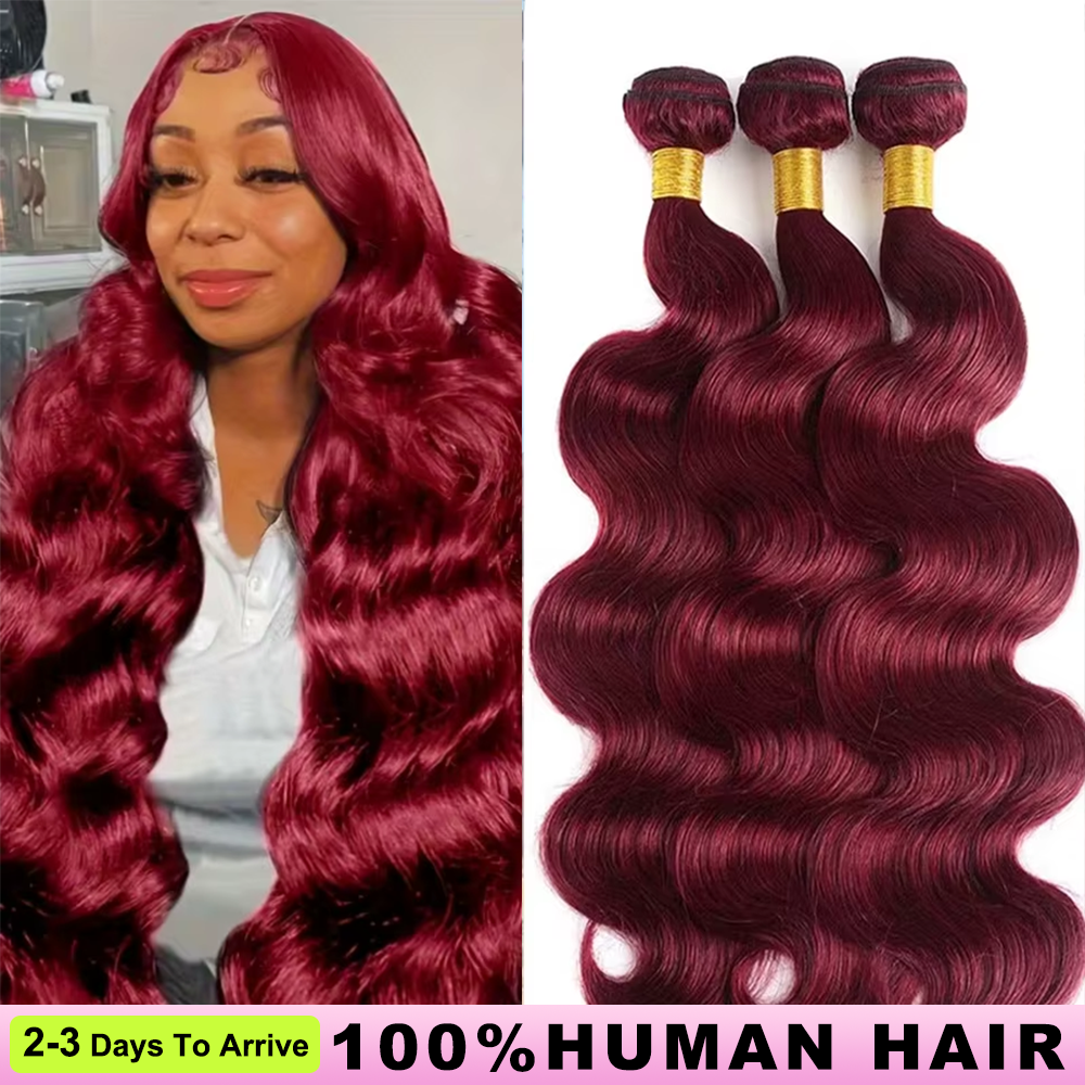 Zestawy włosów naturalnych brazylijskich 99j Burgundy Body Wave, 16A, nieprzetworzone, 30 cali, dziewicze, surowe, do przedłużania, okazje.