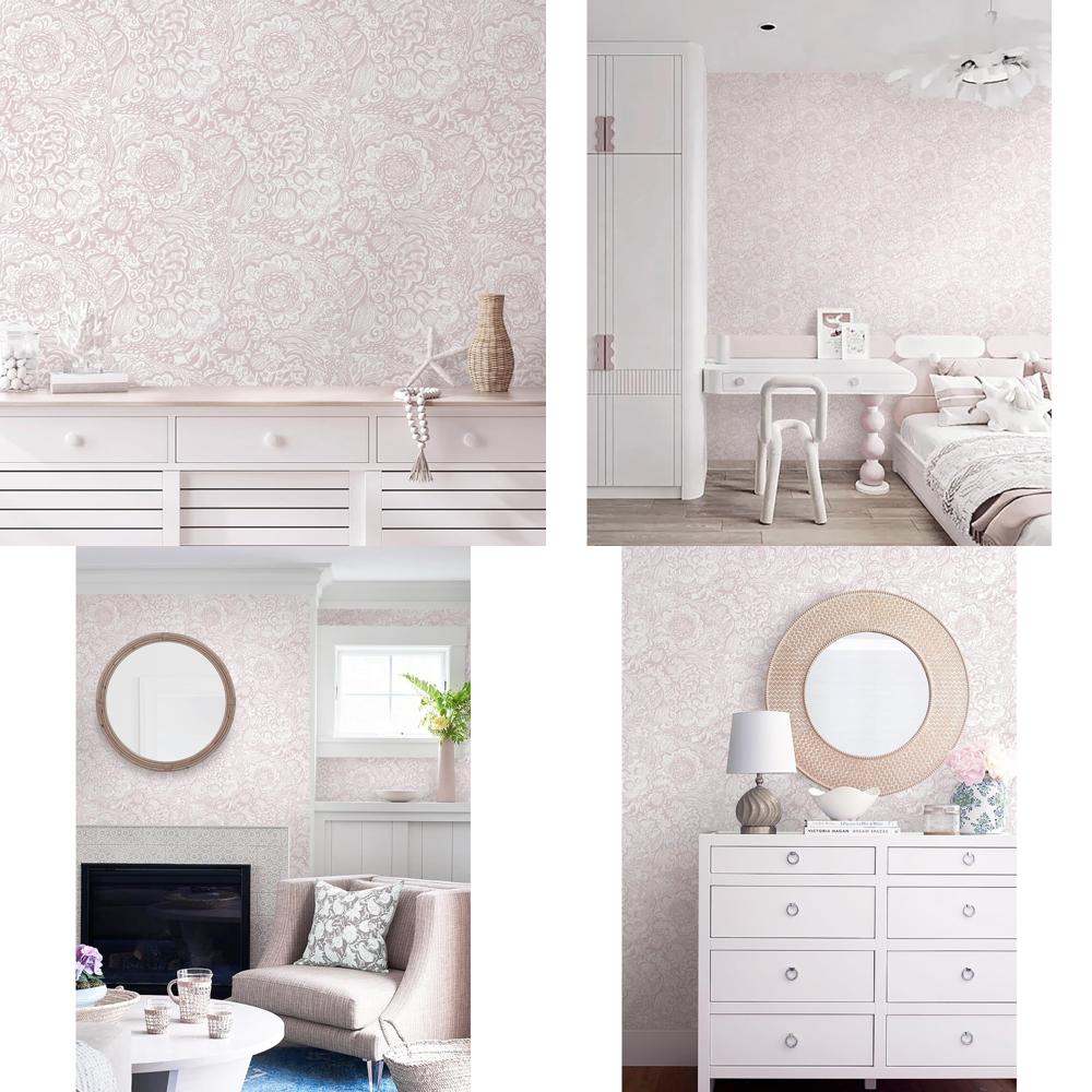 Removable Boho Pink and White Floral Wallpaper for Bedroom and Bathroom - Self-Adhesive Contact Paper Ideal for Cabinets and Wal