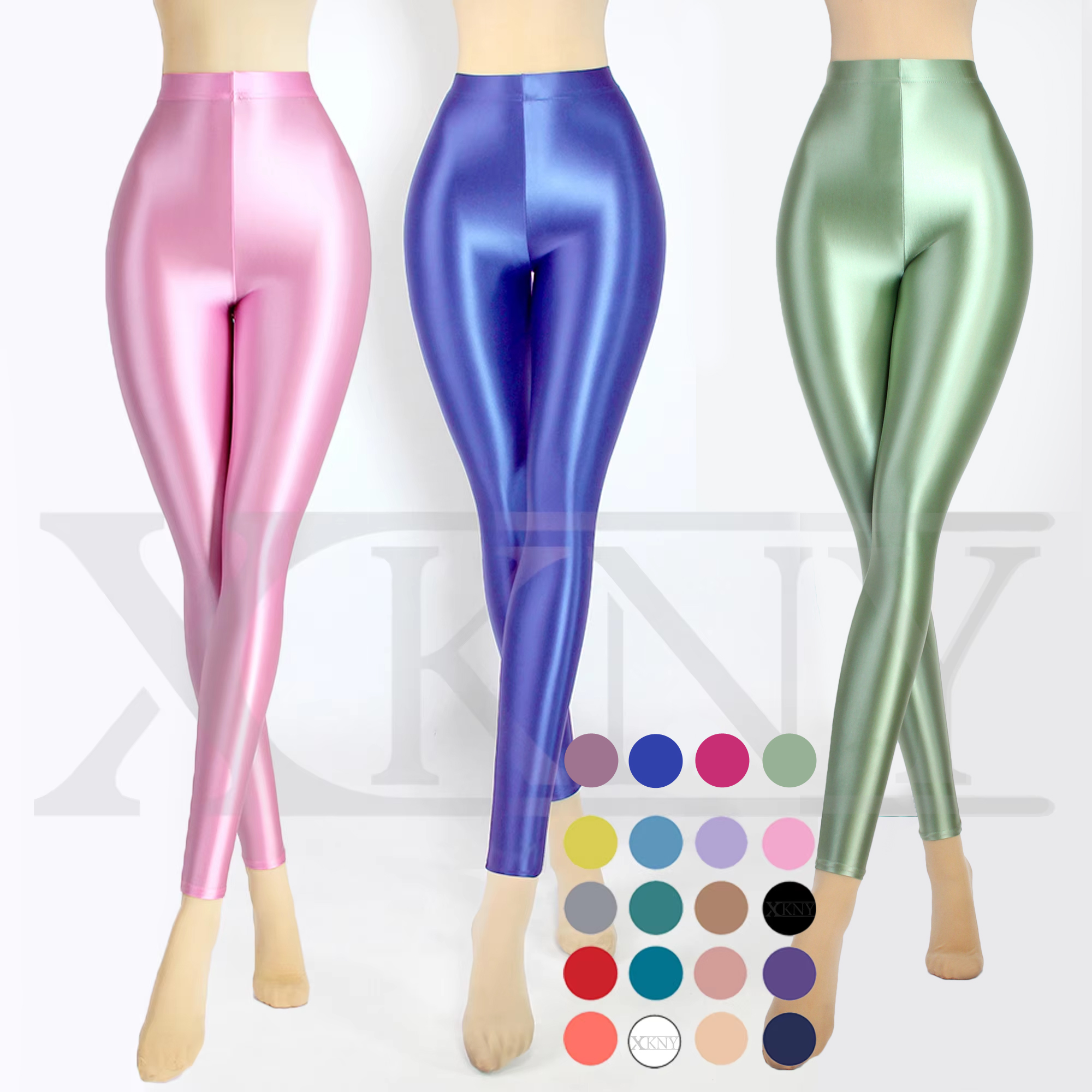 Pantalon satiné brillant XClocKNYoung, taille haute, sport, fitness, yoga, leggings brillants, leggings très élastiques