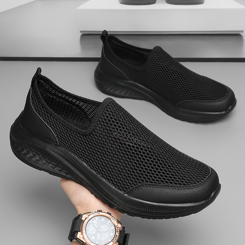 One Foot on the Net Shoes Men's Summer New Breathable Thin Net Walking Shoes Casual Sports Shoes Black Plus Size Men's Shoes 48