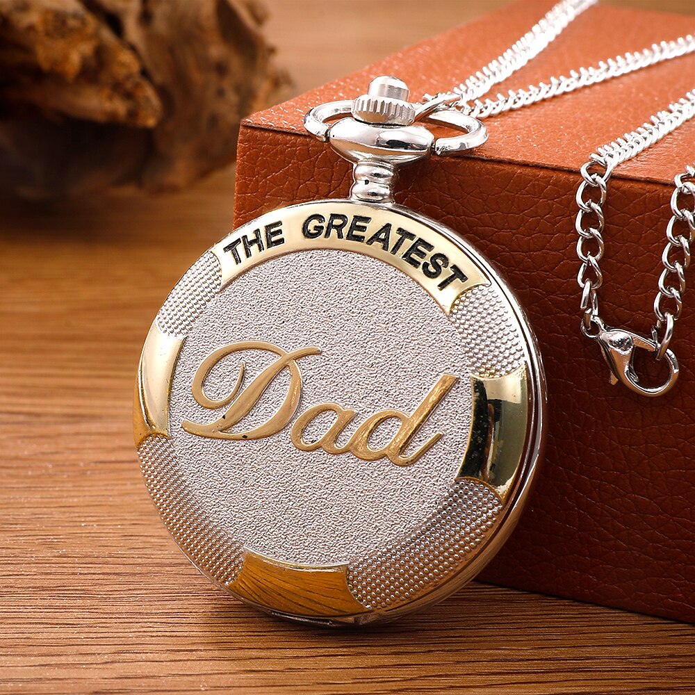 O MAIOR PAI-Relógio de bolso vintage para homens, colar de corrente fob prateado e dourado, presentes de luxo, relógio