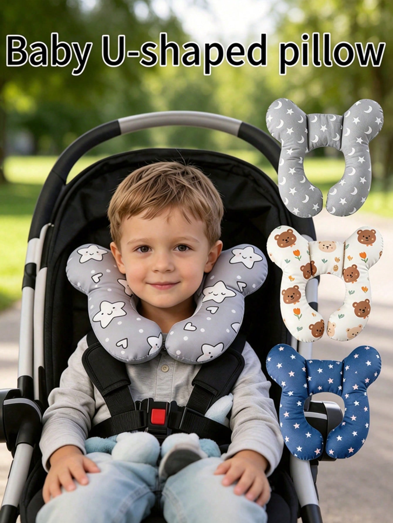 1 almohada en forma de U para bebé, almohada de viaje para el cuello, suave, transpirable, con bonito diseño de dibujos animados, cojín suave de apoyo para la cabeza del bebé, adecuado para asientos de coche, cochecitos y viajes