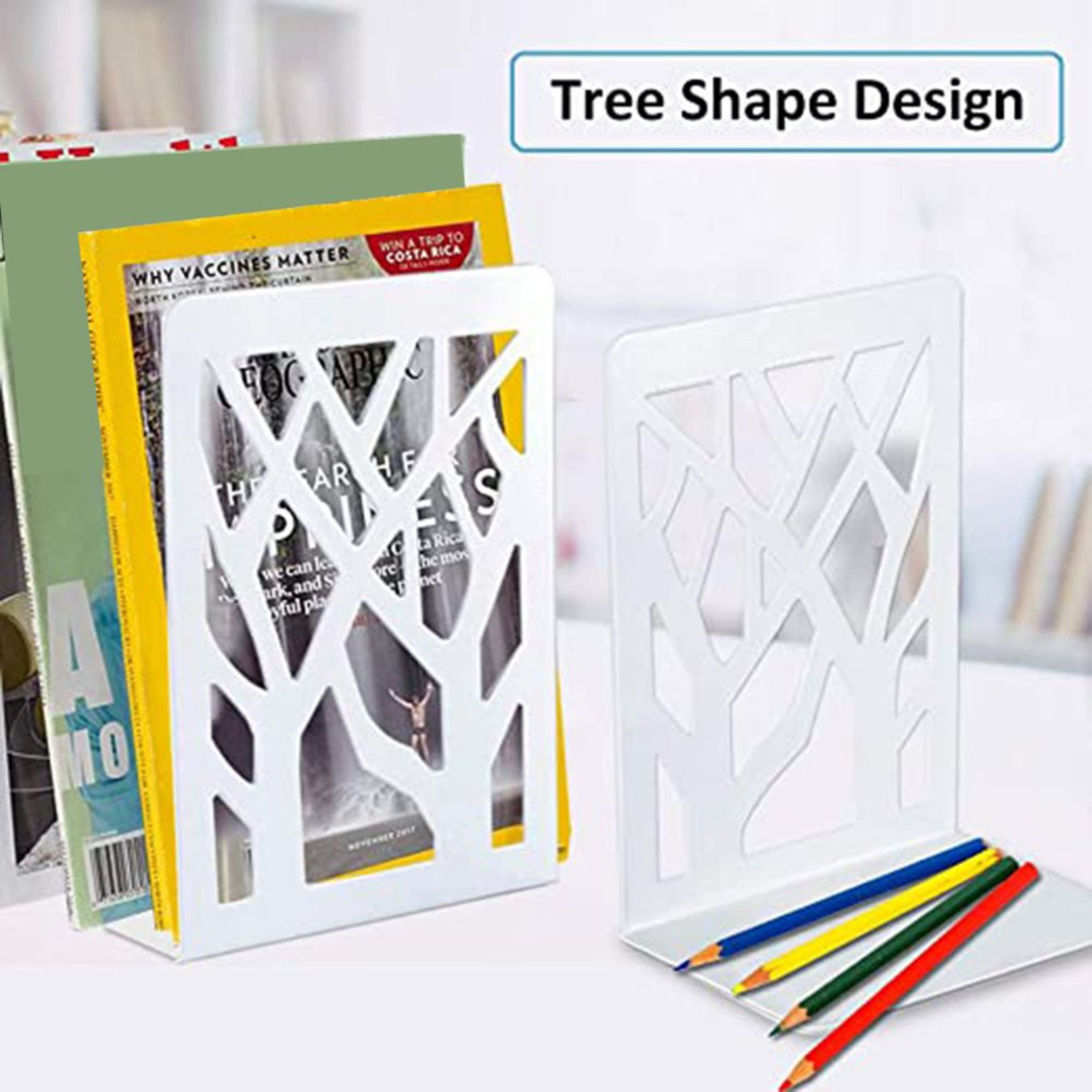 2PC โลหะสีขาว Non-SLIP Bookend Bracket-Heavy Book End Office Stopper