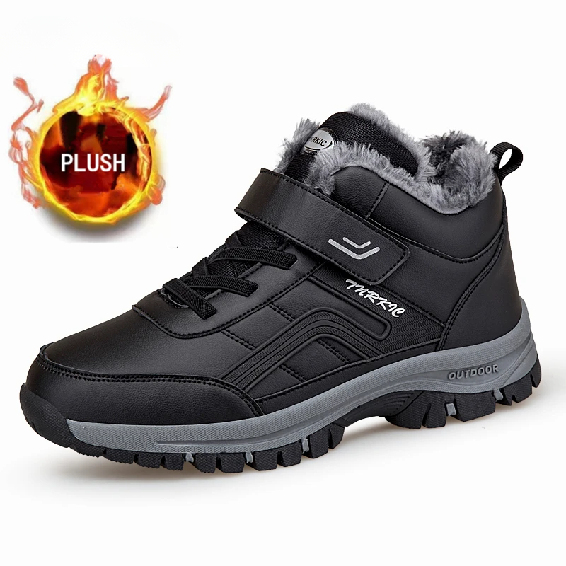 Botas de inverno para homens novo à prova dwaterproof água couro do plutônio quente neve tornozelo botas ao ar livre quente de pelúcia antiderrapante trabalho de alta qualidade sapatos casuais