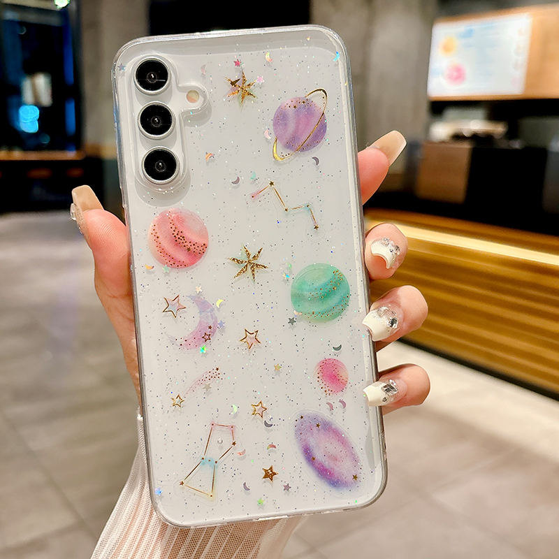 Casing Silikon Bintang Berkilau Bulan Untuk Samsung Galaxy S26 Ultra S25 S24 FE S23 Plus A15 A35 A55 A34 A54 A17 A26 A16 A06 A36 A56