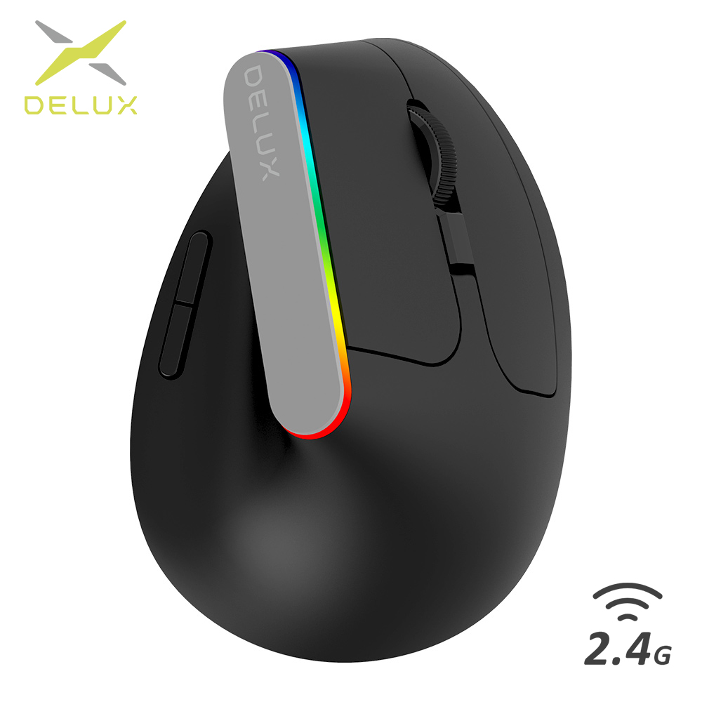 Delux M618C sans fil silencieux ergonomique Vertical 6 boutons souris de jeu récepteur USB rvb 1600 DPI souris optique avec pour ordinateur portable