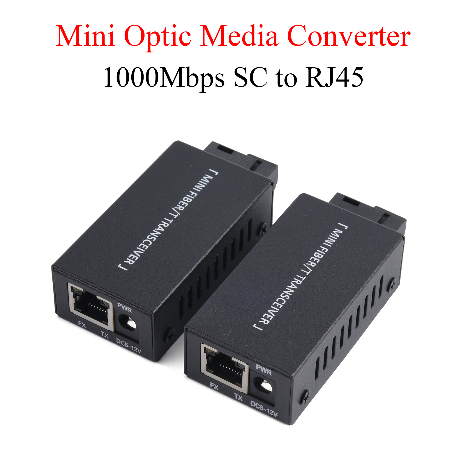 1 Pair Mini Gigabit Fiber Media Converter 100/1000Mbps Fiber Transceiver SC to RJ45 Ethernet Switch 20Km With EU Power