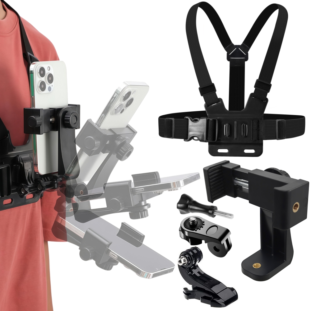 Adjustable Phone Clip Holder With Chest Strap Fixation Bracket for Sport Camera Mobile Phone Camera Black Holder Accessory