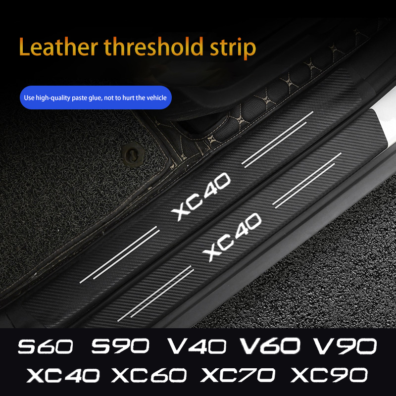 สติกเกอร์ป้องกันธรณีประตูรถยนต์4ชิ้นสำหรับวอลโว่ S60 S90 V40 V60 V90 XC40 XC60รูปลอกตกแต่งหนังคาร์บอนไฟเบอร์ XC90 XC70