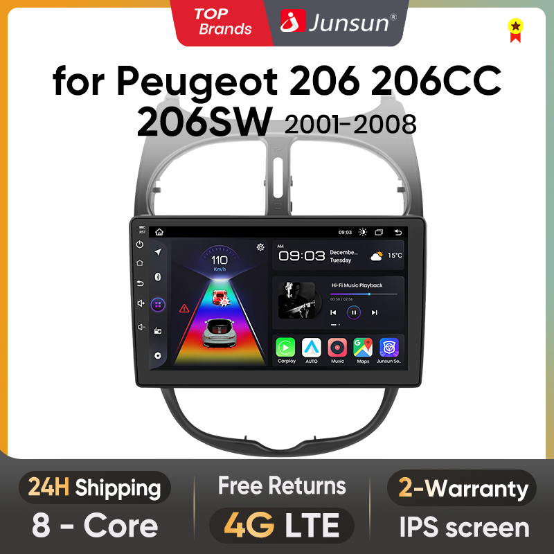 Radio samochodowe Junsun dla Peugeot 206 206CC 206SW 2001 - 2008 bezprzewodowe CarPlay Android Auto inteligentne systemy samochodowe No 2 din 2din DVD