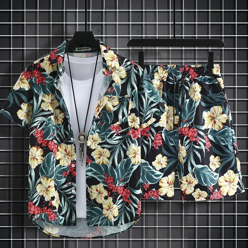 Sommer Kurzarm Blumenhemd Herren Strand Sets Hawaiian Island Style Retro Hübsches lässiges dünnes Hemd Hawaiihemd