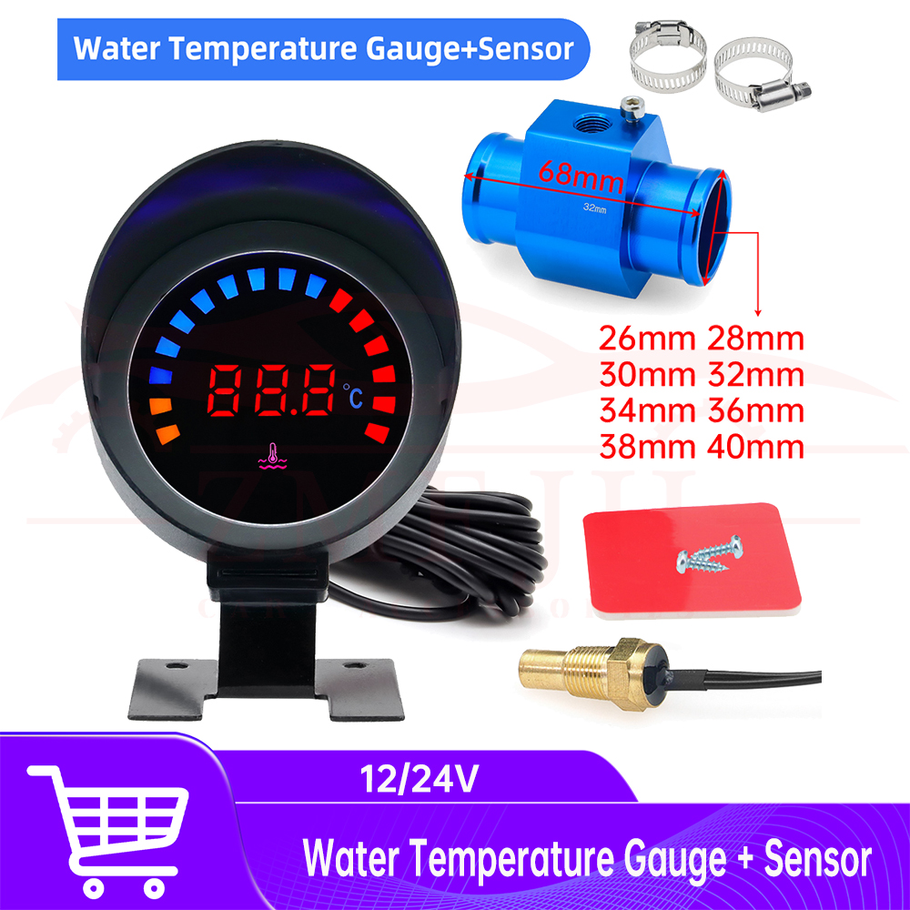 Medidor de temperatura del agua para coche, 12/24V, 1/8NPT, 10mm, Sensor de temperatura para coche, adaptador de 26 ~ 34MM con sensores de luz LED para carreras de coches