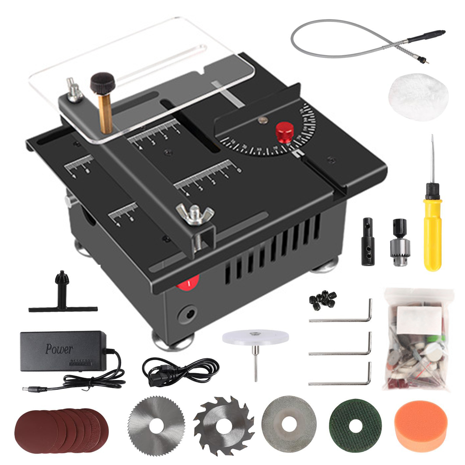 6000 U/min 100 W Mini-Tischkreissäge mit hoher Leistung 90 °   Elektrische Tischsäge, 7 Geschwindigkeiten, verstellbar, DIY-Modell, Hausschnittmaschine