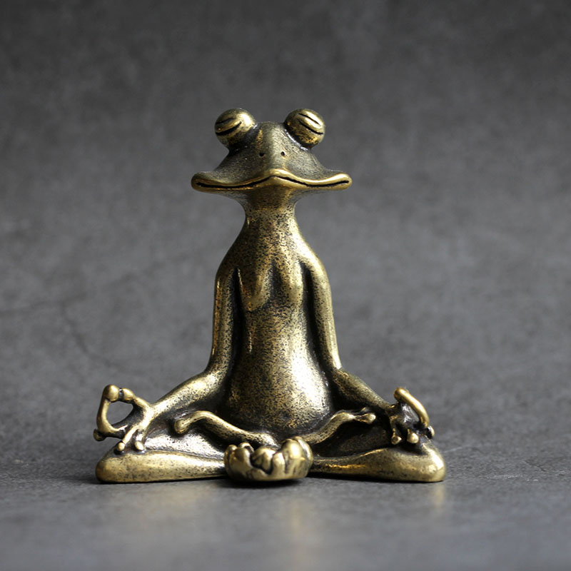 Estatua de rana Zen de meditación de latón antiguo, adorno, escultura de Animal de cobre, quemador de incienso, decoraciones de escritorio para el hogar, té y mascota