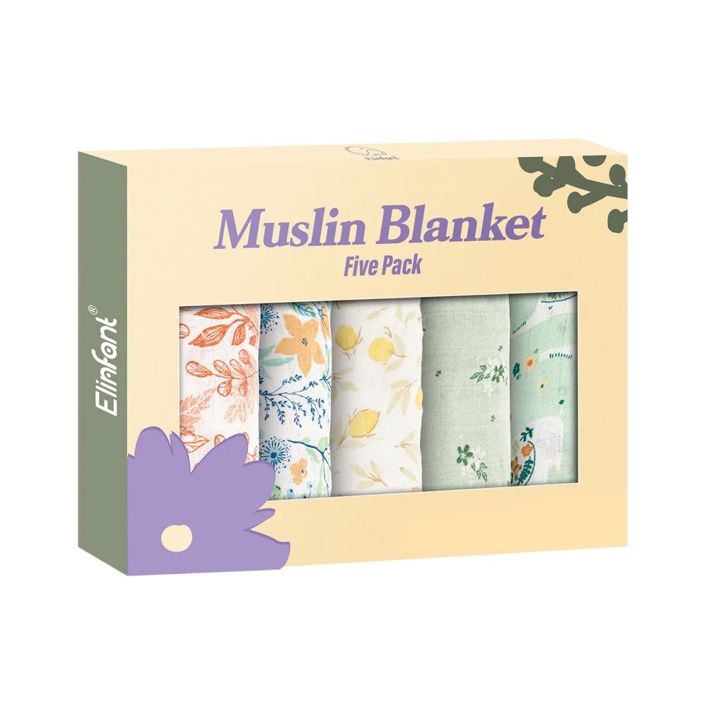 5pcs Gift Set Bamboo Cotton Muslin Bib Burp Cloth 60*60cm 2 Layers Baby Scarf Handkerchief