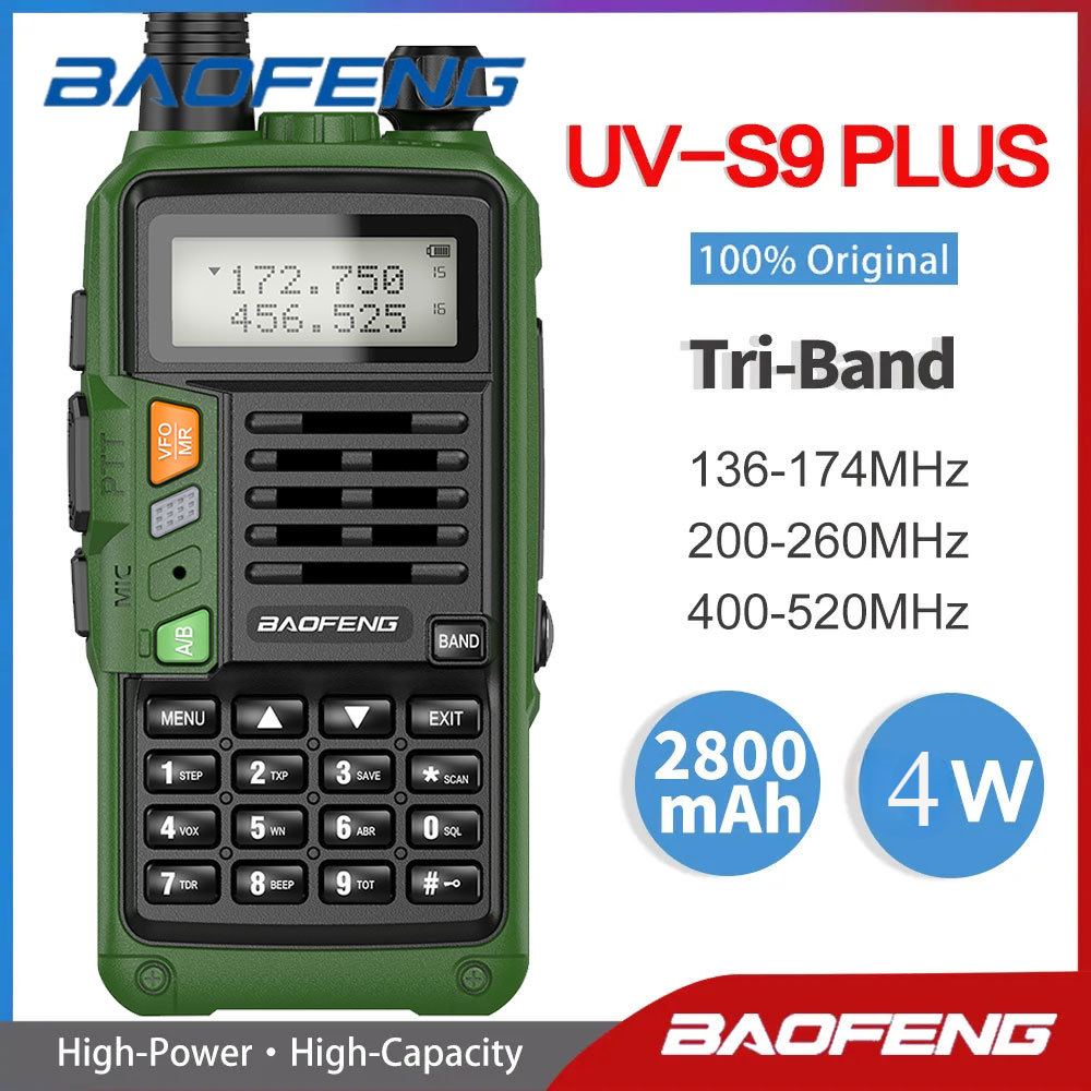 Рация BaoFeng UV-S9 Plus трехдиапазонная, 16 км, VHF UHF, водонепроницаемая, 136-174 МГц/220-260 МГц/400-520 МГц, Любительская рация дальнего действия