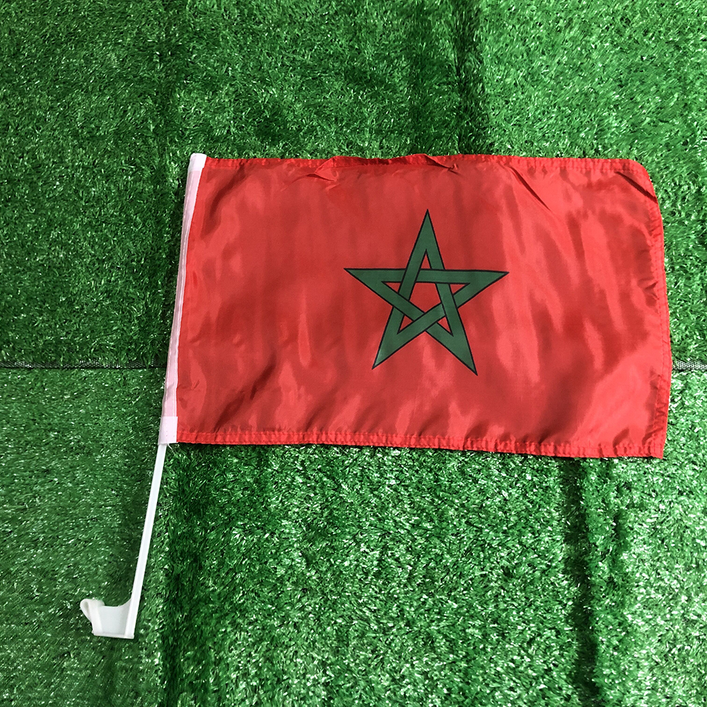 Bandera Personalizada de Marruecos 30x45cm, Bandera de Coche 12x18in, Bandera de Ventana de Marruecos, Portabanderas, Bandera para Agitar con Asta de Plástico