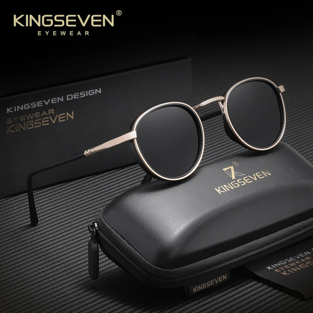 Солнцезащитные очки KINGSEVEN круглой формы с поляризацией, мужские, в металлической оправе, модные винтажные очки, аксессуары, линзы для вождения, защита от УФ-излучения UV400