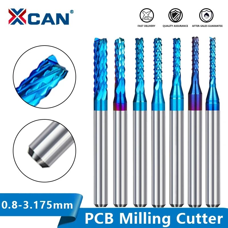 Xcan fresa de topo de carboneto, 10 peças 3.175 haste azul revestida cnc roteador bits gravura borda cortador fresa 0.8-3.175mm