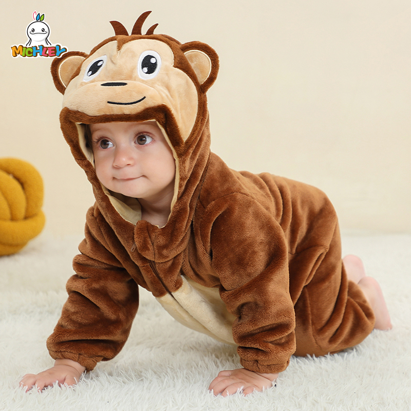 MICHLEY Carnaval Mameluco de Dibujos Animados para Bebé, Ropa de Invierno para Recién Nacido con Capucha de Mono, Pijama para Niño y Niña, Mono de Animal