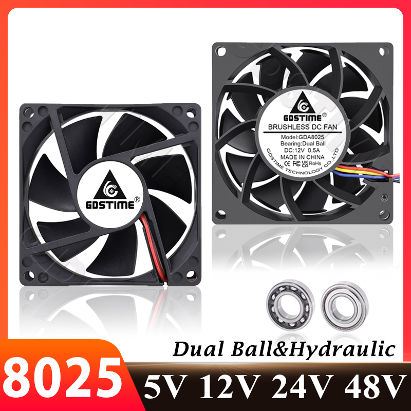 Ventilador Gdstime 8025 12V para Gabinete de PC, Cooler 4PIN 3PIN 80MM, Ventilador de Resfriamento DC 5V 24V 48V USB 80x25MM, Ventilador Axial para Gabinete de PC e Laptop