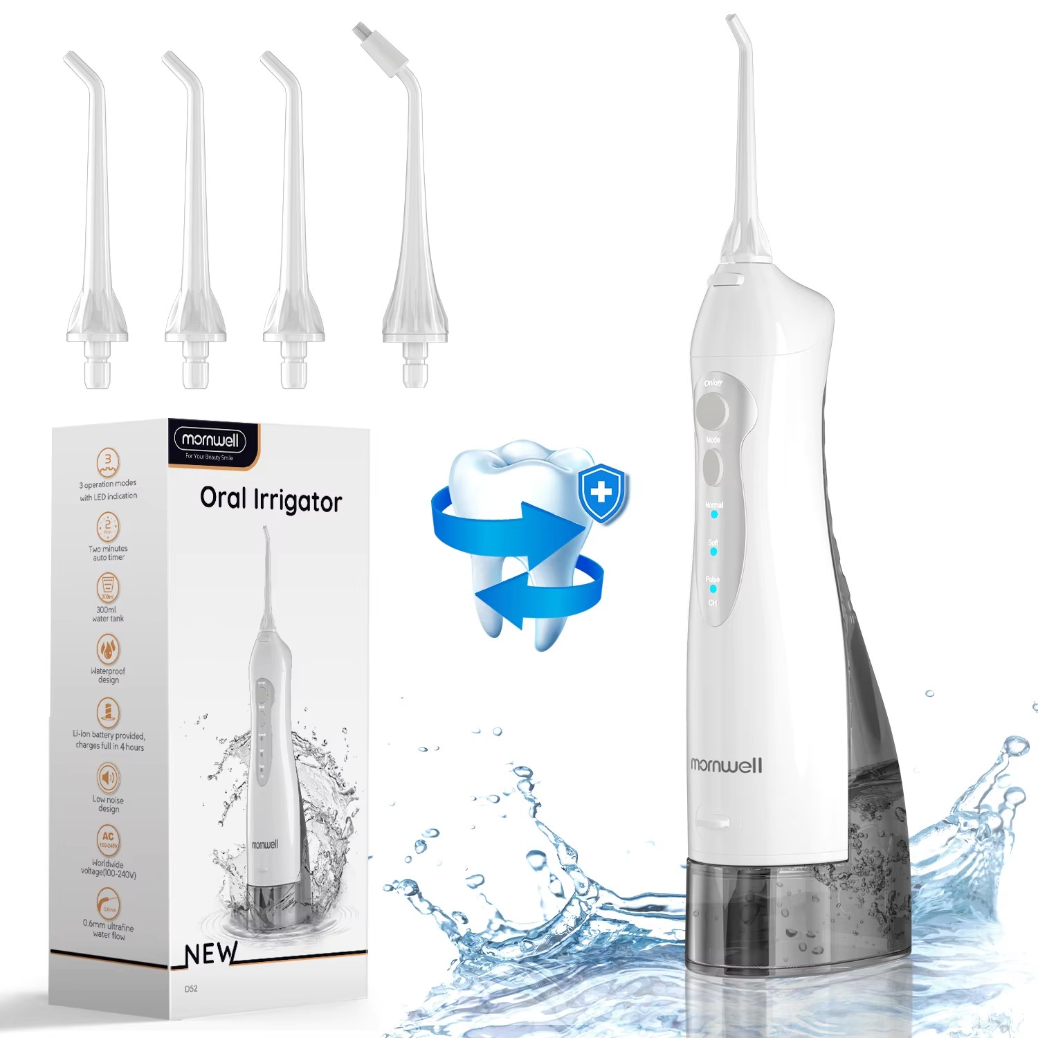 Ирригатор для полости рта Mornwell D52 Water Flosser Портативный беспроводной стоматологический ирригатор Water Jet 300 мл Резервуар для воды Водонепроницаемый очиститель зубов