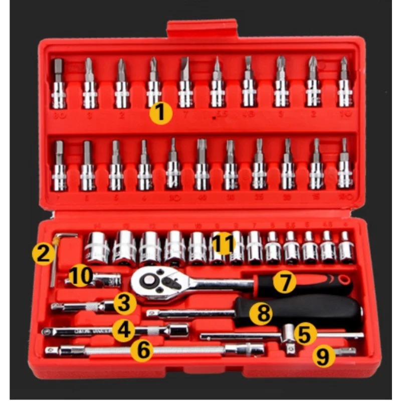Jeu de clés à cliquet à douille d'entraînement de 1/4 pouces, 46 pièces, outil d'entretien Automobile, clé à douille, matériel combiné, outils de voiture