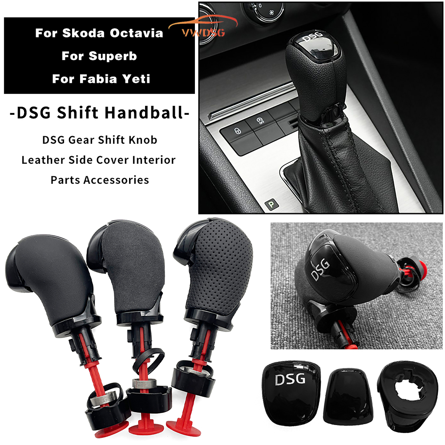 Palanca de cambios de coche DSG Shift Handball con logotipo DSG para Skoda Octavia Superb Yeti