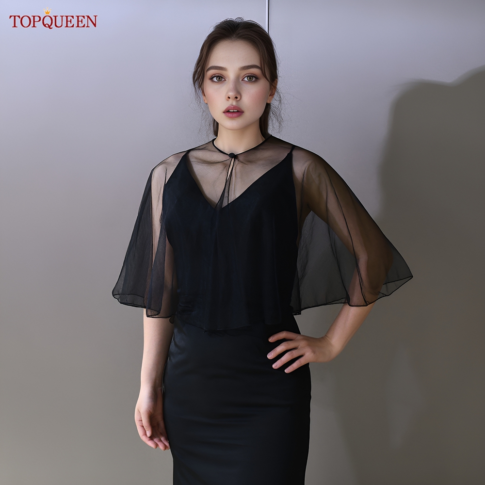 TOPQUEEN atasan Crop Tulle musim panas Aksesori gaun pengantin selendang siku Panjang Cardigan mutiara kancing blus atas VG89 dapat disesuaikan