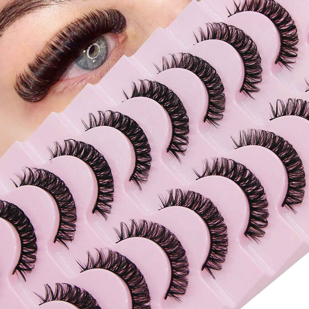 Moonlily 10 pares de cílios de tira completa dd curvado redondo 3d cílios reutilizáveis fofos cílios postiços extensões russas