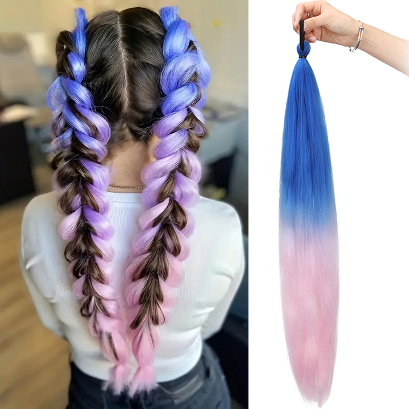 26 pulgadas degradado sintético fibra de alta temperatura banda elástica cola de caballo extensión de cabello DIY trenza trenzada accesorios para el cabello para mujeres