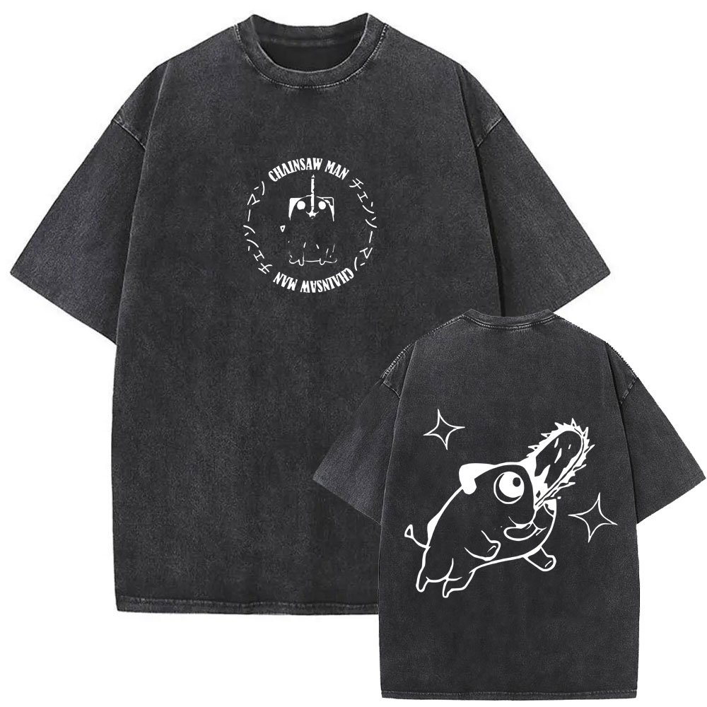 Lavé Vintage Anime tronçonneuse homme T-shirt Kawaii drôle Denji Pochita graphique T-shirt hommes femmes Manga décontracté surdimensionné T-shirts