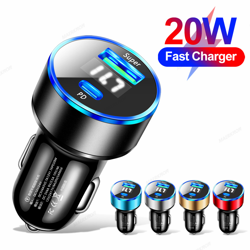 3.1A Hoge Kwaliteit USB PD Autolader 2 Poort LED Display Voltmeter 12-24 V Sigarettenaansteker Autolader Adapter