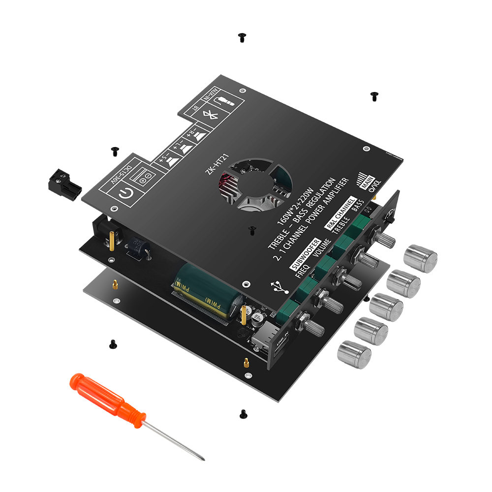 Módulo de placa amplificadora de potência digital bluetooth tda7498e160w + 160w + 220w amplificador subwoofer de tom alto e baixo aux/usb ZK-HT21