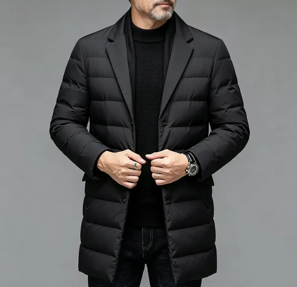 Men's Winter Fashion High-Quality down Jacket 90% White Duck down Warm Coat with Removable Scarf Suit Collar M-4XL Sizes