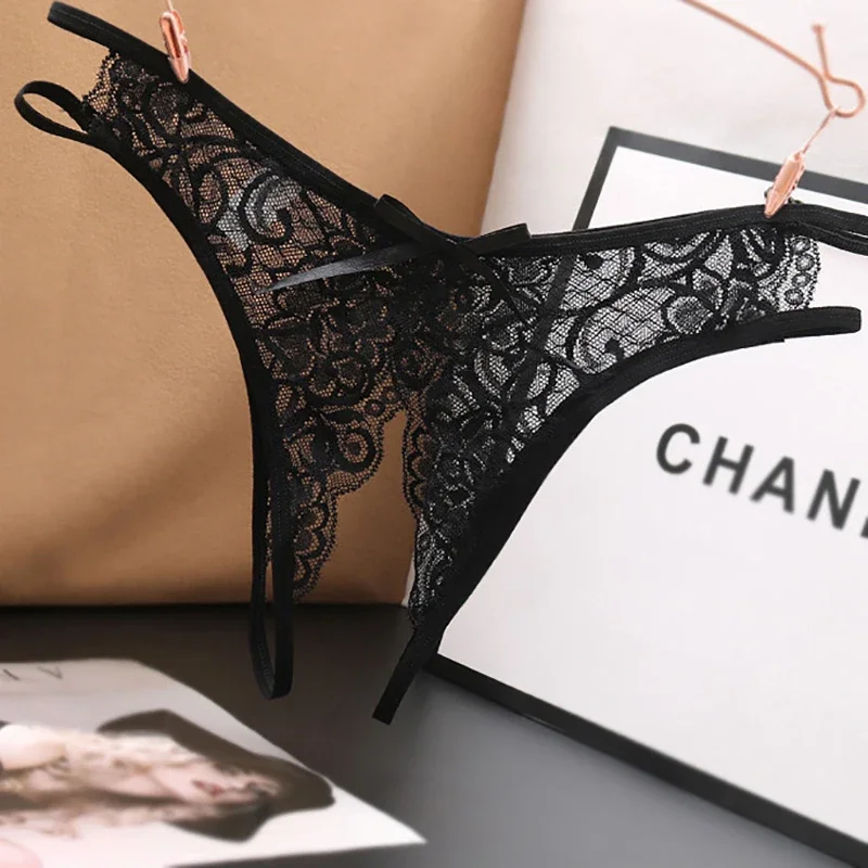 Lingerie sexy Mutandine da donna Apertura sul cavallo Perizoma trasparente Perizoma Solido Bowknot Intimo per donna Donna Mutandine di pizzo