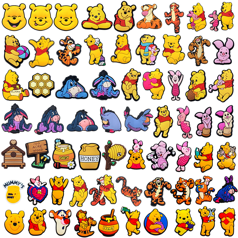 15-66 Stück Winnie Pooh Schuh-Charms-Set Cartoon-Schuh-Dekorationszubehör DIY Klassische Clog-Sandalen-Schnalle Kindergeschenke
