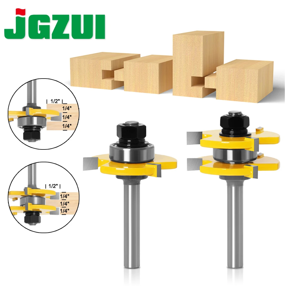 2 pz 6/8/12mm 1/4 pollici 1/2 pollici gambo di alta qualità linguetta e scanalatura comune set di punte del router 3/4 "stock utensile da taglio per legno - RCT