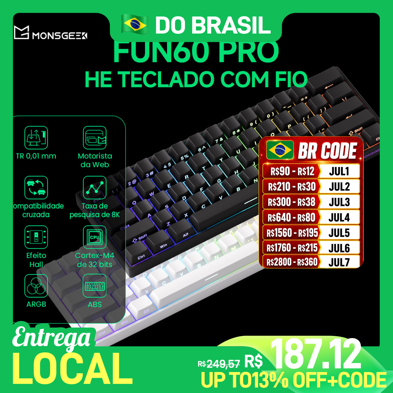Akko monsGeek fun60 pro he teclado magnético 60% esports teclado para jogos gatilho rápido 0.01mm 8k teclado personalizado com fio para gamer