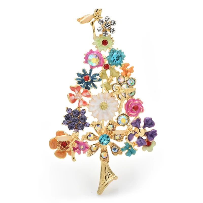 Wuli&baby Flower Tree Broszki Dla Kobiet Unisex Emalia Wielokolorowa Piękna Choinka Impreza Biuro Broszka Szpilka Prezenty