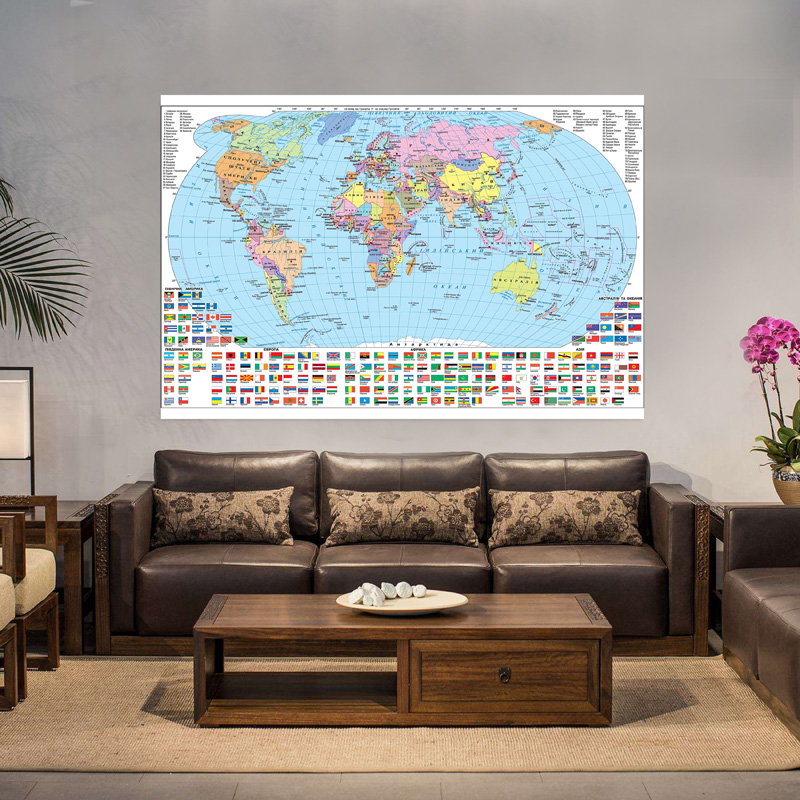 Mapa mundi ucraniano 59*42cm, tela, edição clássica, imagem decorativa suspensa, decoração de casa, quarto, ensino, viagem, estudo, suprimentos