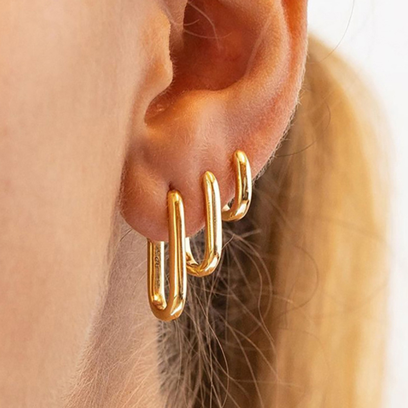 2 uds oro nuevo pendientes de aro cuadrados mujeres hombres Acero inoxidable Huggie minimalista Punk Unisex Rock pendientes joyería Piercing
