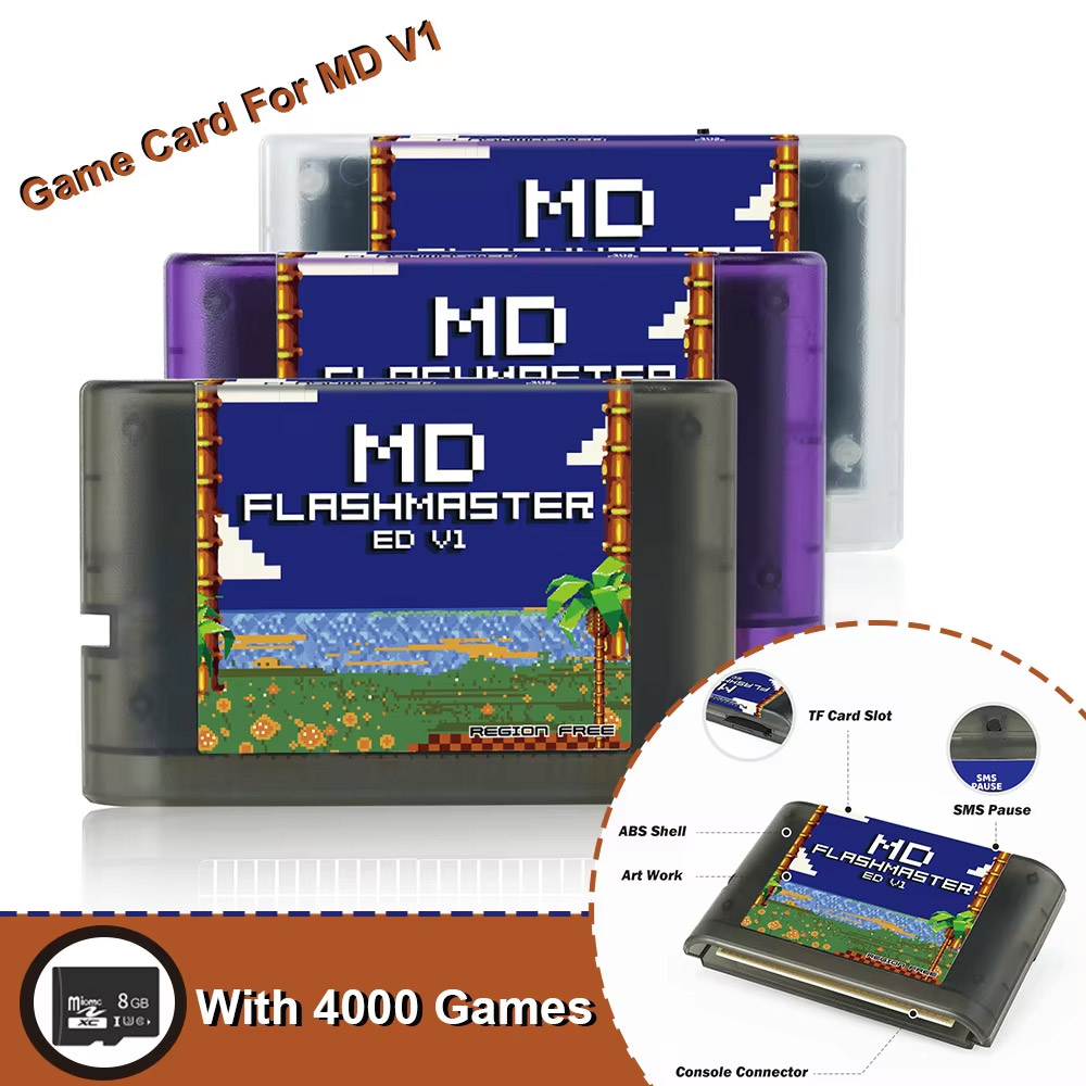 Новый игровой картридж 4000 в 1 для Mega Drive MD, игровая кассета с картой памяти 8 ГБ для ретро-игровой консоли Genesis