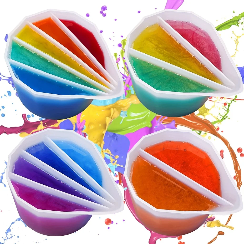 Taza dividida de mezcla de colores para verter pintura, molde de silicona por goteo de cristal de oso fluido hecho a mano, arte